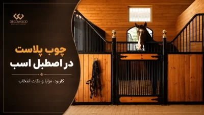 Wood Plastic Composite in Horse Stable Design بنر چوب پلاست در اصطبل اسب با نمایش باکس مدرن اسب، پنلهای چوب پلاست و طراحی حرفهای فضای داخلی اصطبل