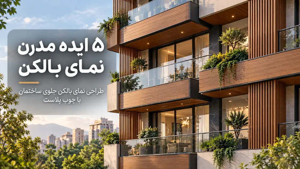 ۵ ایده مدرن برای طراحی نمای بالکن جلوی ساختمان با چوب پلاست