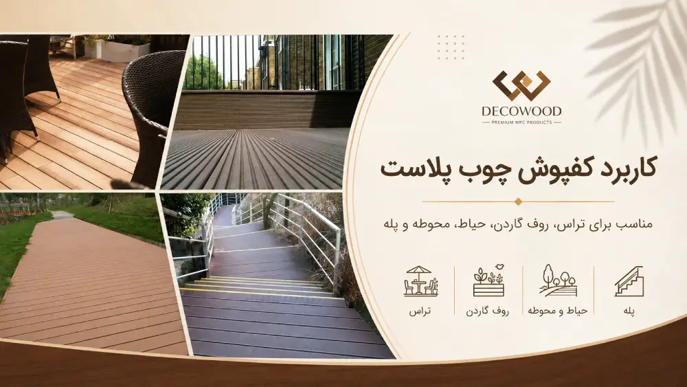 Wood Plastic Flooring Applications by Decowood کاربرد کفپوش چوب پلاست دکووود در تراس، روف گاردن، حیاط، محوطه و پله با استفاده از تصاویر واقعی پروژههای اجراشده